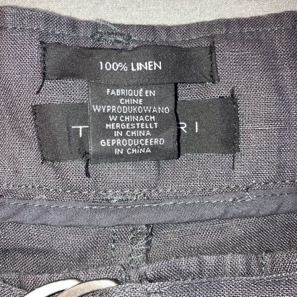 TAHARI size 14 100% Linen Wide Leg Dress Pants Taupe-Gray Belt Flowy - Picture 5 of 8